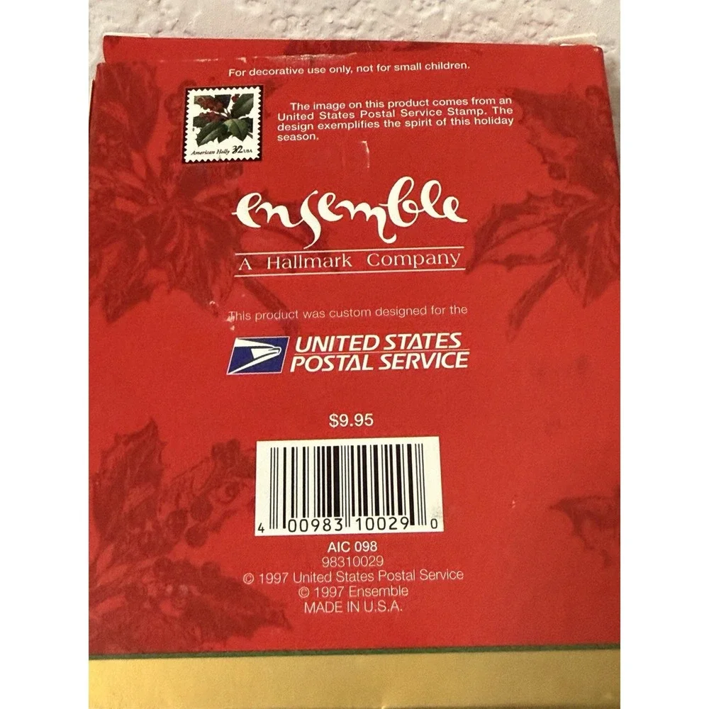 VTG 1997 HALLMARK ENSEMBLE Christmas Ornament‎ U.S. American USPS Stamps Holly